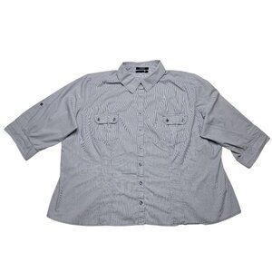 APT 9 Shirt‎ Womens Plus 3X Gray Pinstripe Button Up Roll Tab Sleeve Essential